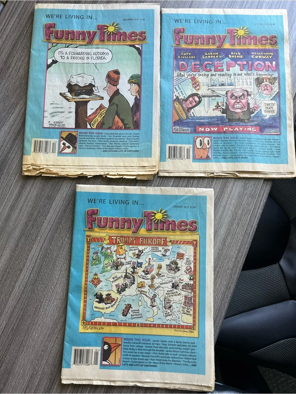 Lot of 3 - Funny Times Newspapers- Comics- Oct, Dec 2018 Jan 2019